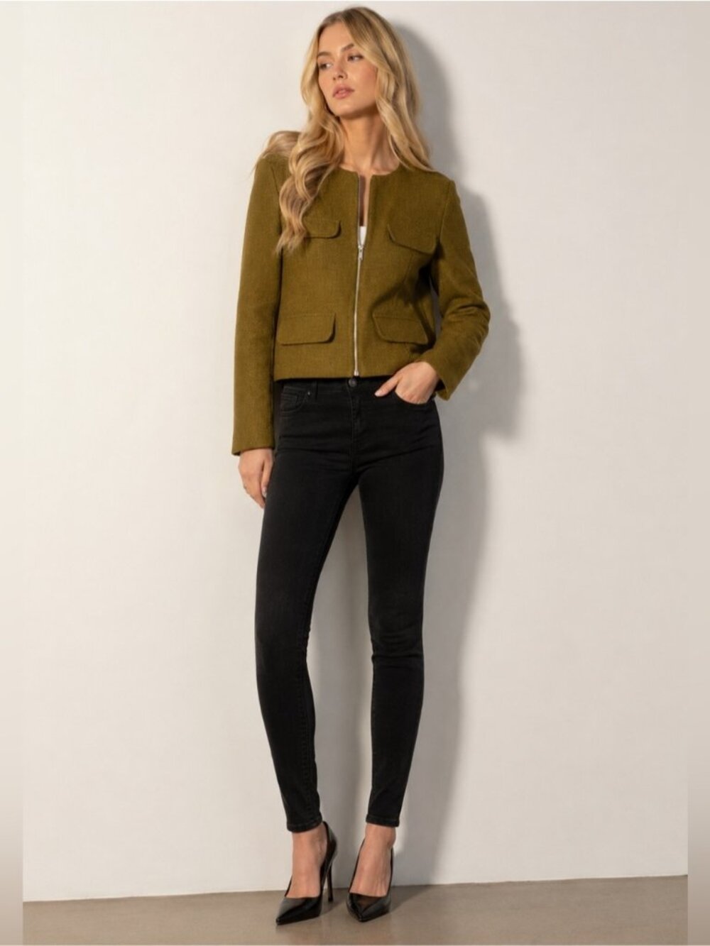 Aligne Women's Olive Zip-Front Tailored Jacket size 12